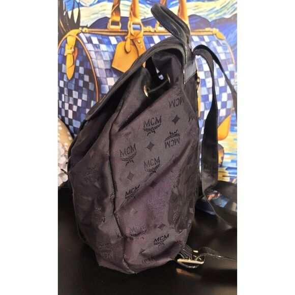 Auth MCM Black Jacquard Backpack